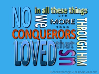 Romans 8:37 We Are More Than Conquerors (blue)